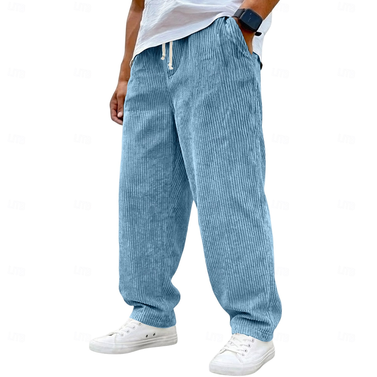 Voor heren Broek Corduroybroek Wijde broek Vrijetijdsbroek Trekkoord Elastische taille Effen Comfort Ademend Volledige lengte Casual Dagelijks Buiten Modieus Streetwear blauw Zwart Micro-elastisch 2026 - $25.99 –P4
