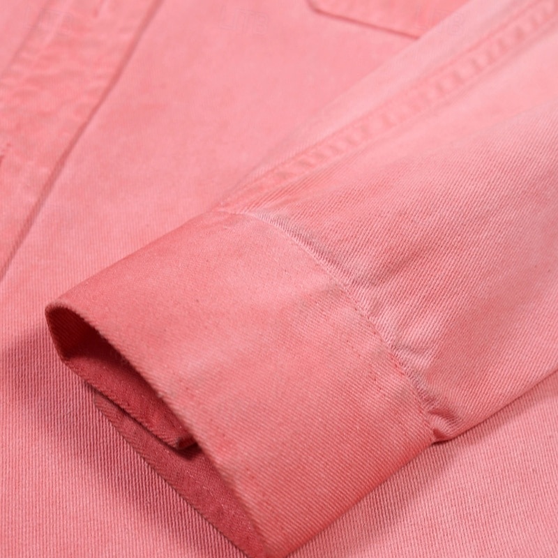 SoftFade™ Men's Shirt Casual Shirt Cotton Shirt Acid Wash Shirt Green Apricot Light Blue Long Sleeve Plain Shirt Collar Casual Daily Front Pocket Clothing Apparel Cotton Elegant Fashion Casual 2026 - $31.99 –P7