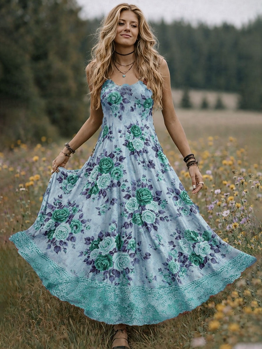 Mardi Gras Women's Midi Dress Boho Casual Dress Swing Dress Summer Dress  Dress Vintage Beach Regular Fit Floral Graphic Sleeveless Crew Neck Sweetheart Blue Pink Beige Summer Spring 2026 - $29.99 –P3