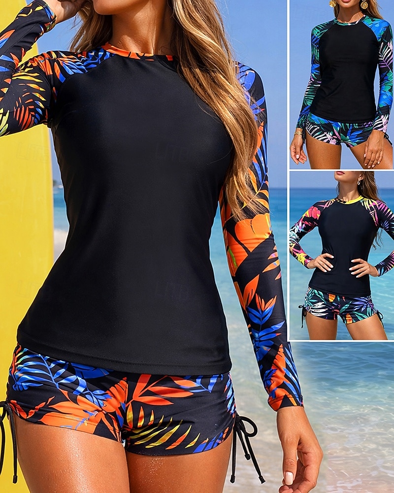 Naisten Ihottumissuoja Uimapuku 2-osainen Trooppinen Boyleg-alushousut UV suoja Nopea kuivuminen Elastinen Pitkähihainen Uima-asut Uimapuku Lainelautailu Hiekkaranta Uinti Kesä 2026 - $28.99 –P1