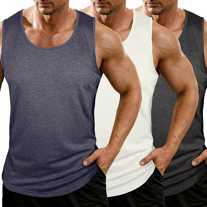 Herr Linne Väst Undertröjor Ärmlös tröja Ärmlös Rundhals Rund halsringning Sommar Alla årstider Slät Mode Grundläggande Klassisk 3 st Slät Ledigt Gym Gata K Topp t-shirt för män 2026 - $39.99 –P3