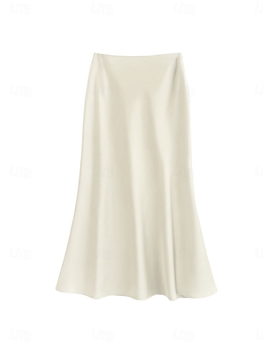 Per donna Gonne in raso Elegante Vintage Moda Casual Midi Vita Alta Gonne Semplice Arricciato Patchwork Inelastico Quotidiano Ufficio / Carriera Grigio verde Vinaccia Aalbicocca Nero Estate del 2026 a $31.99 –P9