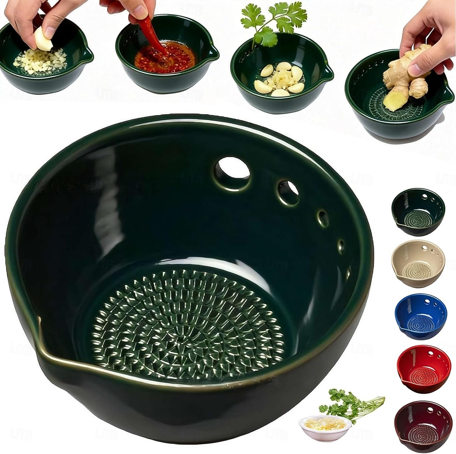 Handmade Garlic Grater Herb Bowl, 2 in 1 Pottery Herb Stripper Bowl with 5 Holes, Multi-Functional Herbs Stripping Bowls with Built-in Garlic Grater for Home Kitchen Preparation 2026 - $13.99 –P1