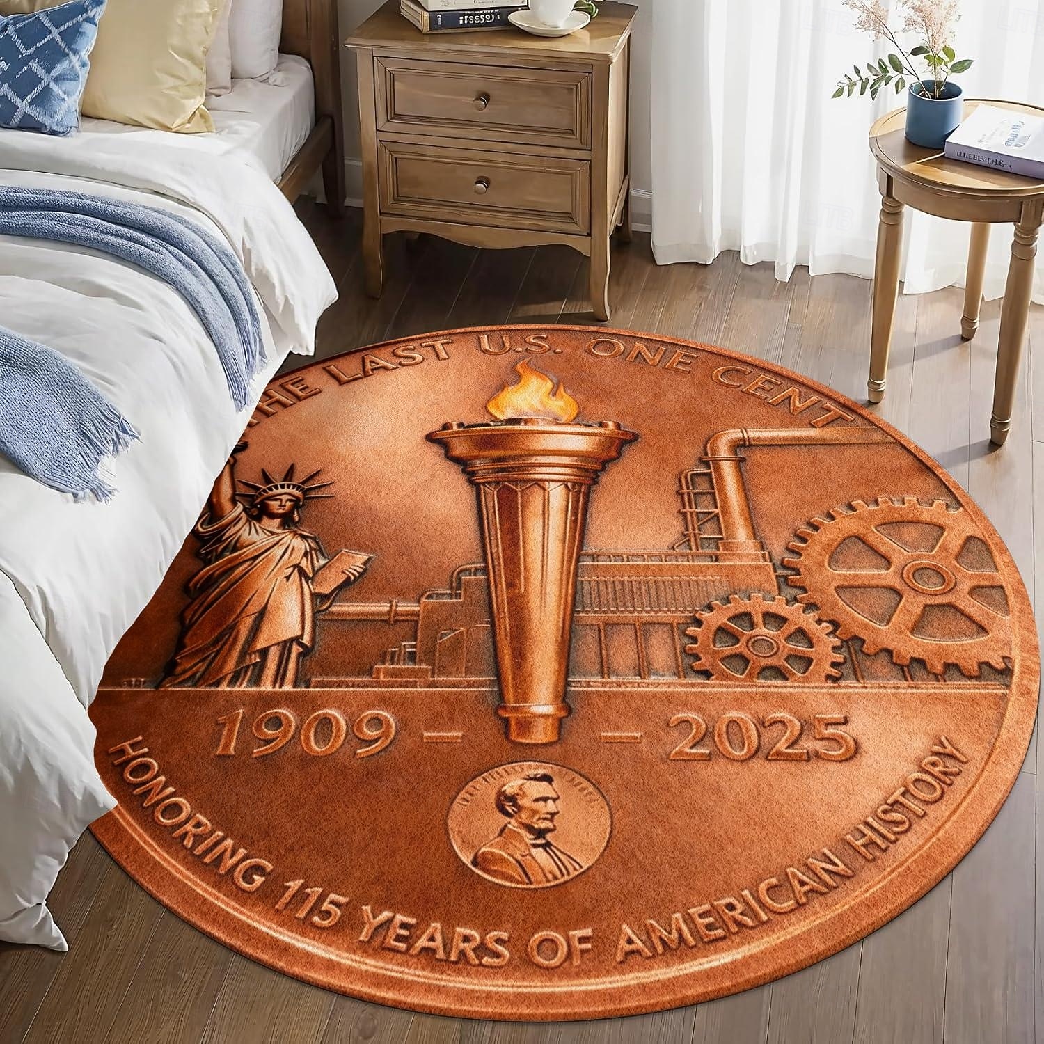 Coins Area Rug Round Area Rug Lincoln Final Penny Commemorative US Coin Design Final ...