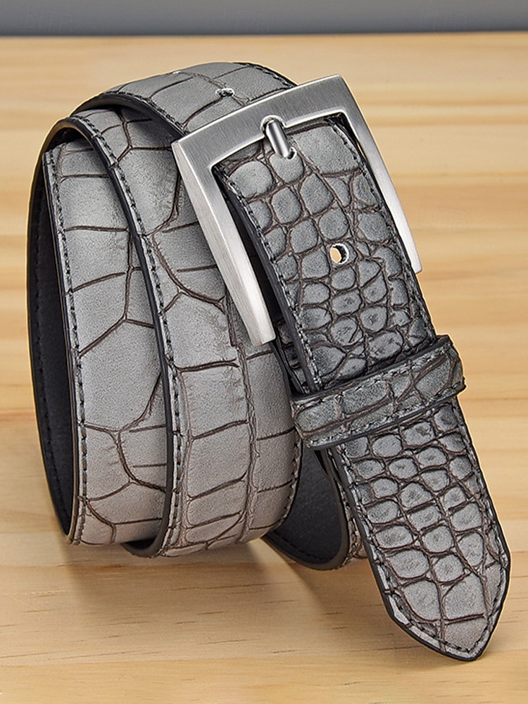 Cinturón ajustable de piel sintética con estampado de cocodrilo para hombre, varios colores, perfecto para bodas y uso diario, diseño duradero y elegante. 2026 - $18.99 –P4