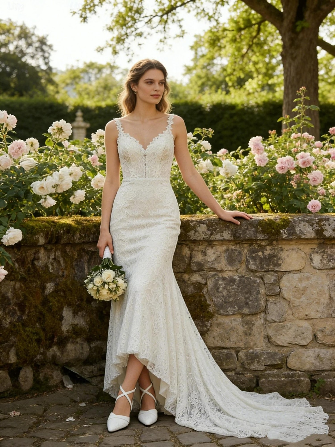 Women's Ivory Lace Bridal Shoes, Low Heel Pointed Toe Wedding Flats with Ankle Strap, Elegant Comfortable Wedding Party Shoes 2026 - $69.99 –P1
