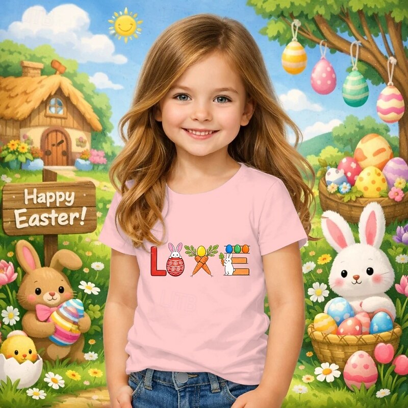 Easter Girls' 3D Graphic Rabbit T shirt Tee Short Sleeve 3D Print Summer Spring Sports Fashion Streetwear Kids 4-12 Years Crew Neck Casual Daily Outdoor Regular Fit 2026 - $14.49 –P6