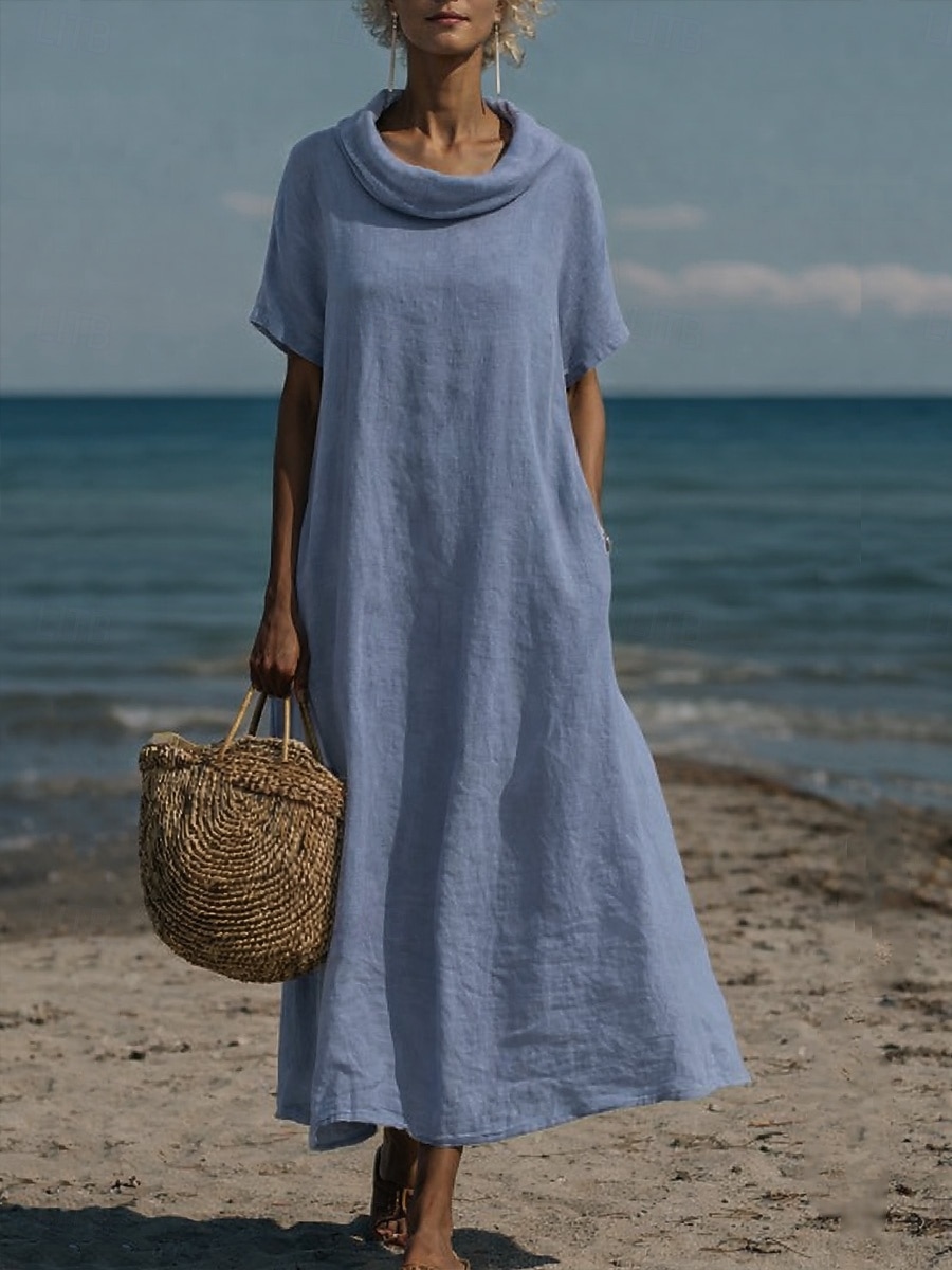 Per donna Abito maxi Abito a Tubino Abito Estivo Casual Quotidiano Vestibilità comoda Semplice Manica Corta Scollo a Cascata Blu Rosa Verde militare Estate del 2026 a $26.99 –P2