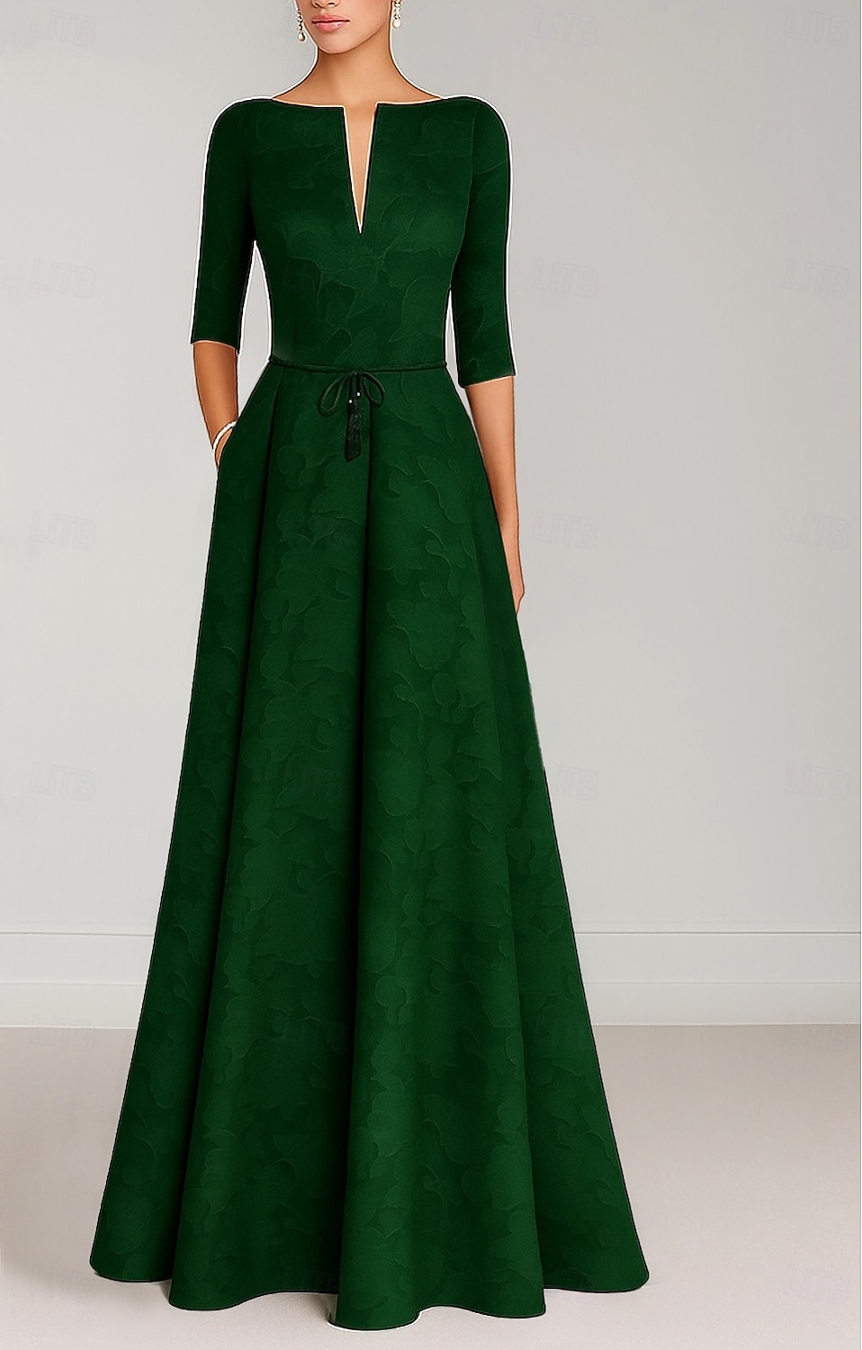 A-Line Floor Length Wedding Guest Dress Formal Dresses Flare Dress Mother of the Bride Dress Half Sleeve V Neck Elegant Vintage Wedding Formal with Bow(s) Strappy 2026 - $176.39 –P5