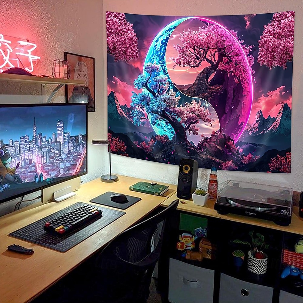 esteettinen itämainen seinätaidekuvakudos perinteinen kiinalainen mustemaisema punainen luumukukka pagodi vuori sumu seesteinen zen-sisustus meditaatioon joogastudio 2026 - $19.99 –P5