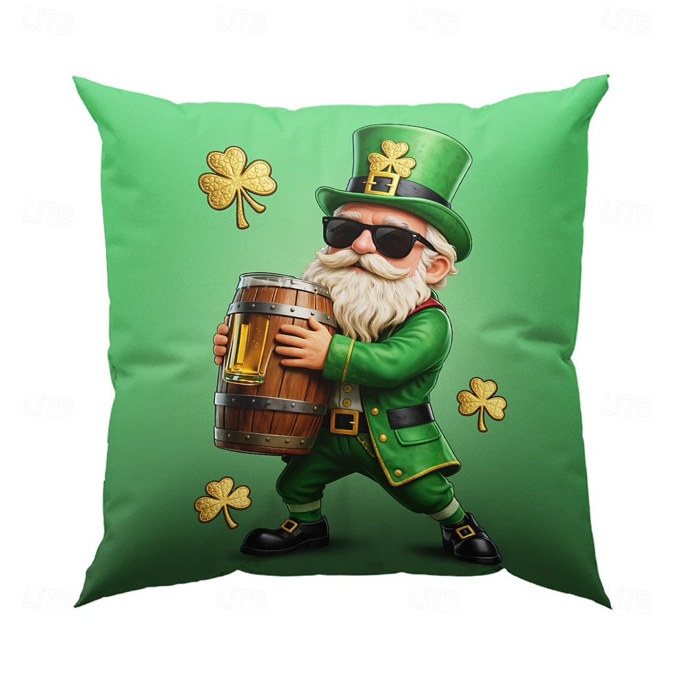 Szent Patrik-napi lóhere manó sör díszpárnahuzat 45x45 cm, vintage retro zöld 3D nyomtatott dekoratív párnahuzat 2026 - $10.99 –P9