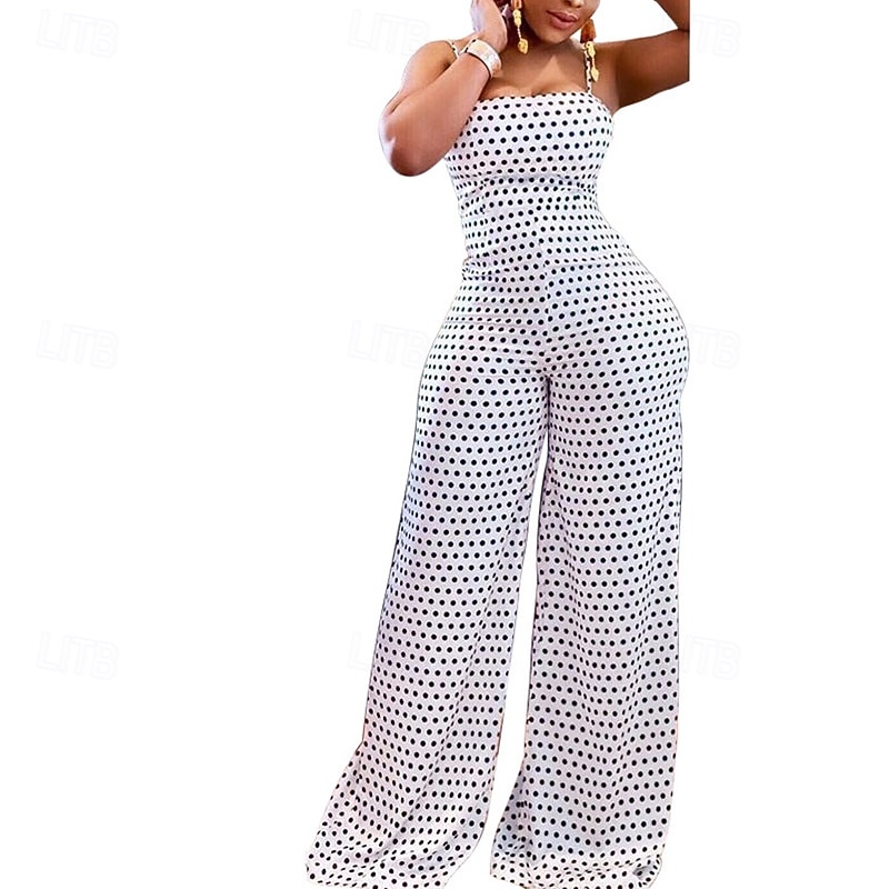 Dam Vanligt Jumpsuits Streetwear Prickig Ärmlös Brett skaft Mönster Öppen rygg Fest Gata Normal Svart Vit Sommar 2026 - $26.99 –P6