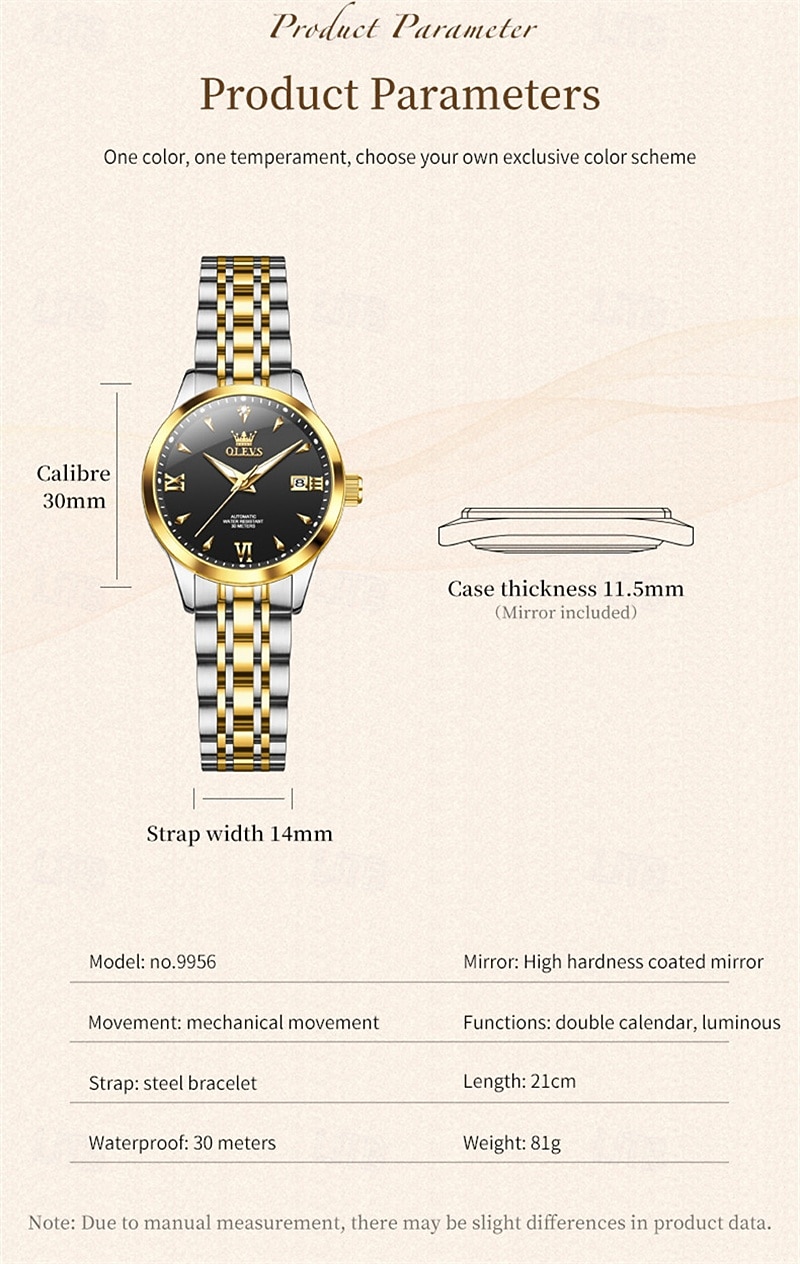 Mother's Day Gift New Olevs Brand Women'S Business Watch With Luminous Display, Calendar Function, Fully Automatic Mechanical Movement, Luxurious And Elegant, Water-Resistant Women'S Sports Watch 2026 - $88.99 –P7