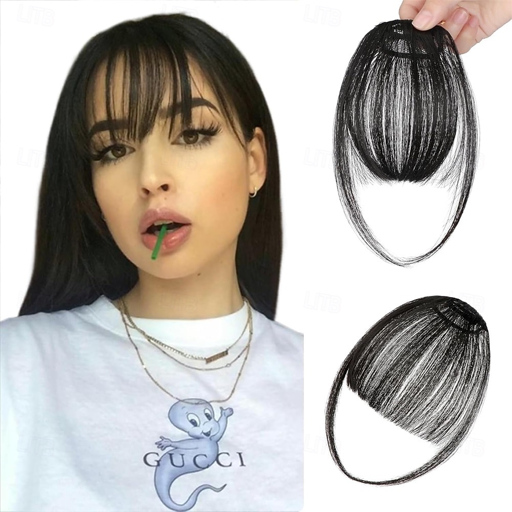 frangia a clip, frangia sottile, fermaglio per capelli, frangia finta naturale, frangia con tempie, posticci per donne, frangia finta con clip, extension per capelli da indossare tutti i giorni, nero del 2026 a $10.99 –P1