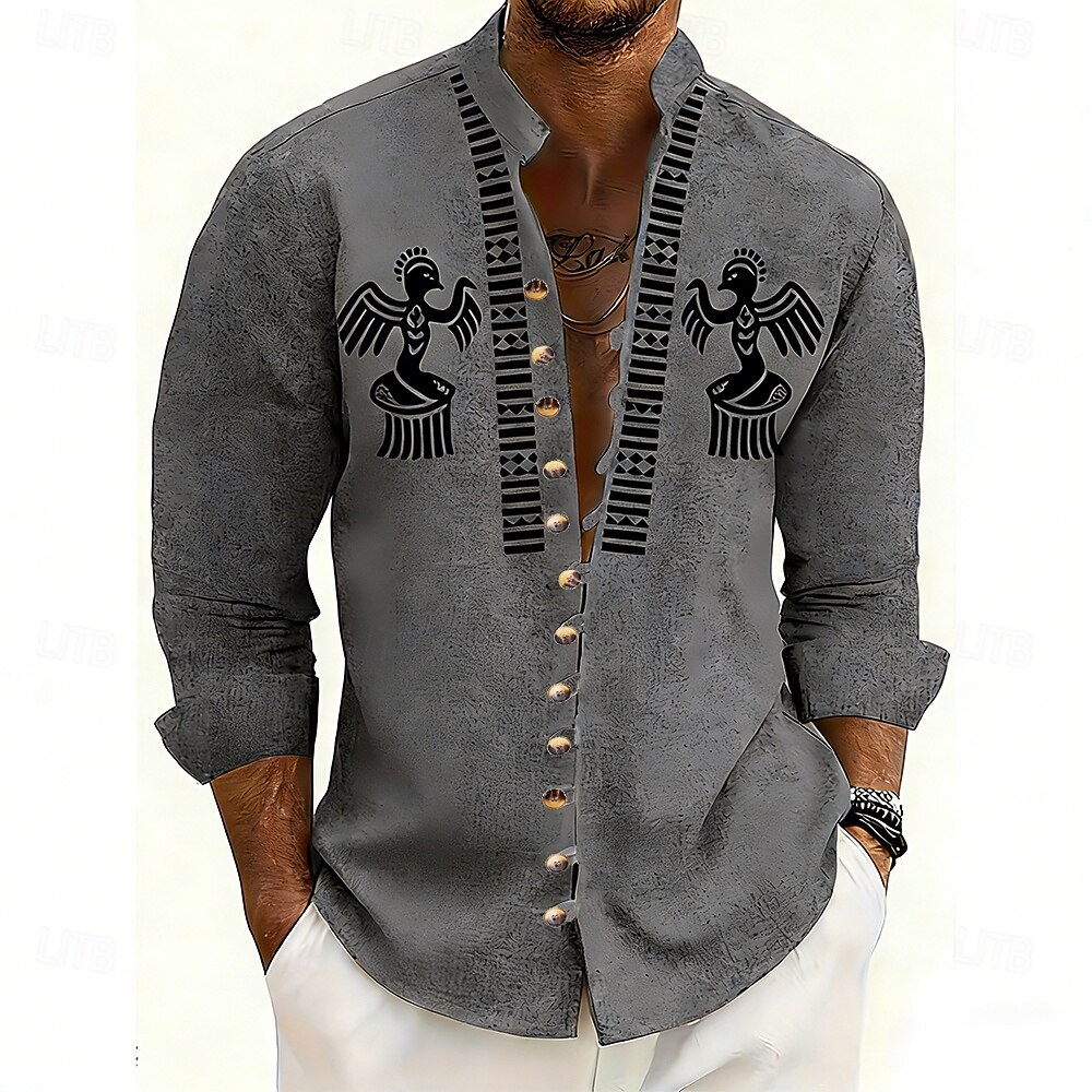 Per uomo Geometrico Uccello Tribale Camicia Camicia con colletto alla coreana Manica Lunga Vintage Retrò Casuale Vacanza Primavera Autunno Collo alla coreana Colletto alla coreana Bottonato Camicia del 2026 a $27.99 –P5