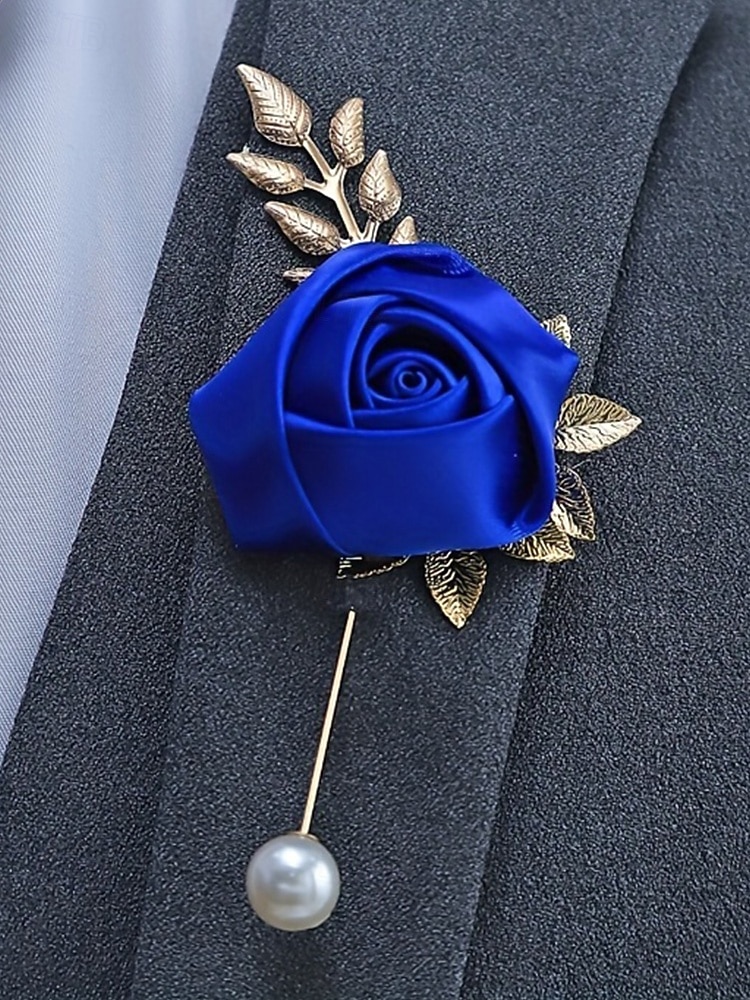 Pin de solapa de rosa de poliéster para hombre, varios colores, elegante accesorio para bodas y fiestas con detalles de perlas. 2026 - $7.99 –P6