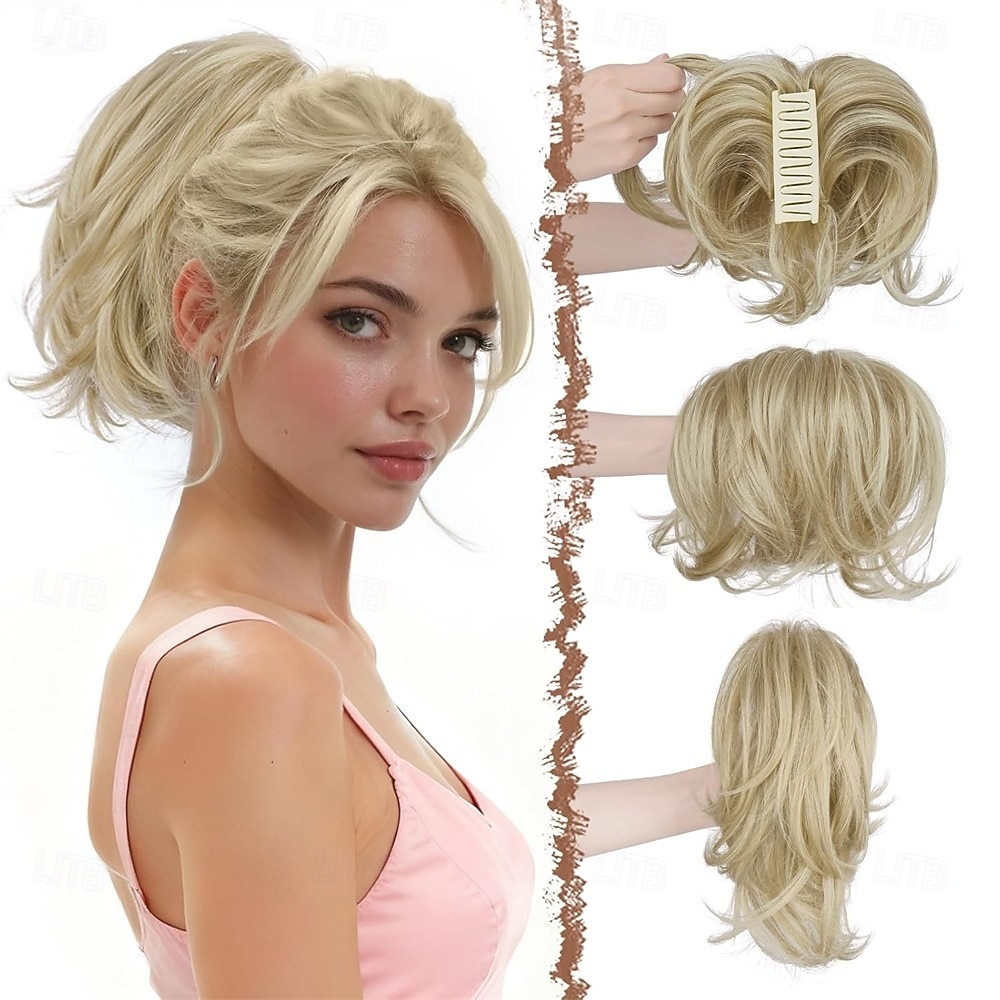 Chignons كعكة الشعر ذيل حصان مع مخلب شعر مستعار صناعي قطعة الشعر إطالة الشعر مجعد مناسب للبس اليومي مناسب للحفلات الحفلات و المساء أسود بني متوسط بني غامق 2026 - $14.49 –P4