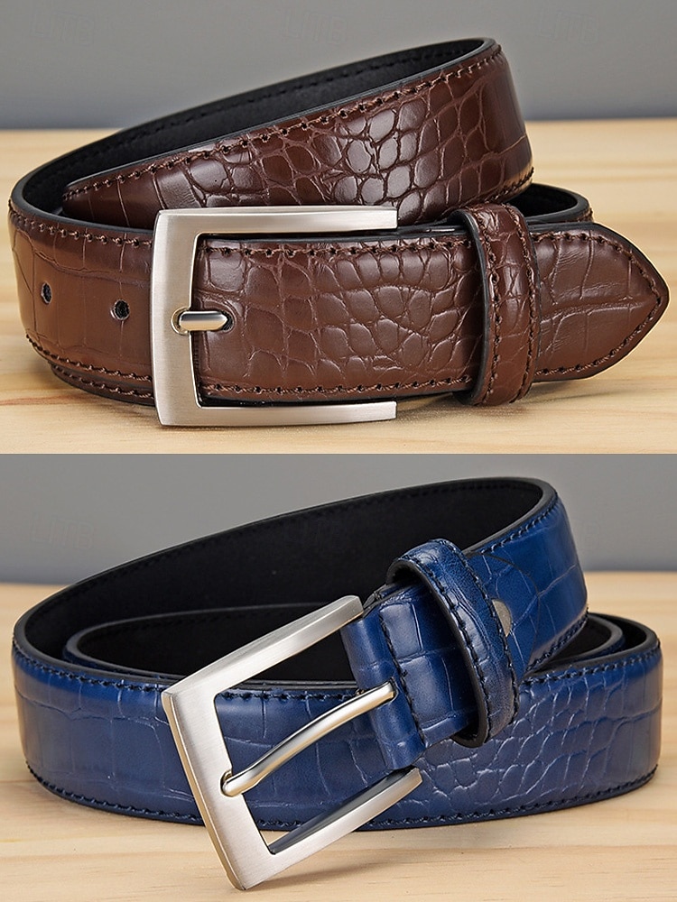 Cinturón ajustable de piel sintética con estampado de cocodrilo para hombre, varios colores, perfecto para bodas y uso diario, diseño duradero y elegante. 2026 - $18.99 –P10