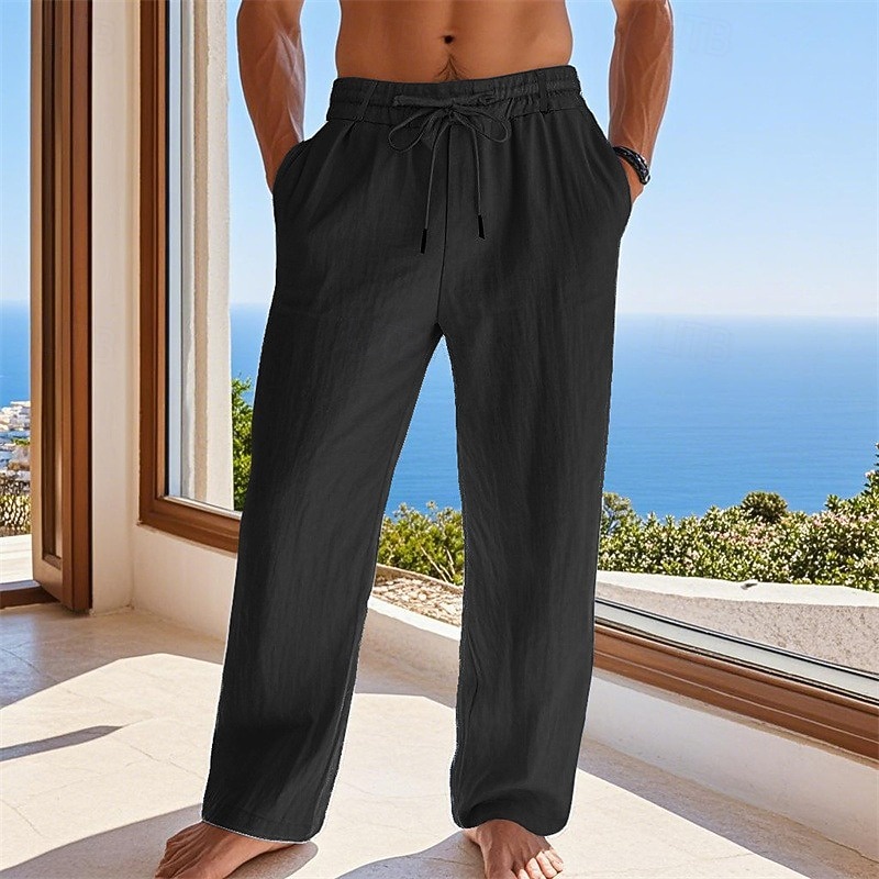 Pánské Plátěné kalhoty Kalhoty Letní kalhoty Plážové kalhoty Šňůrky Kapsy Elastický pas Bez vzoru Pohodlné Prodyšné Dovolená Denní Plážové Havajské Cikánský Černá Bílá 2026 - $24.99 –P6
