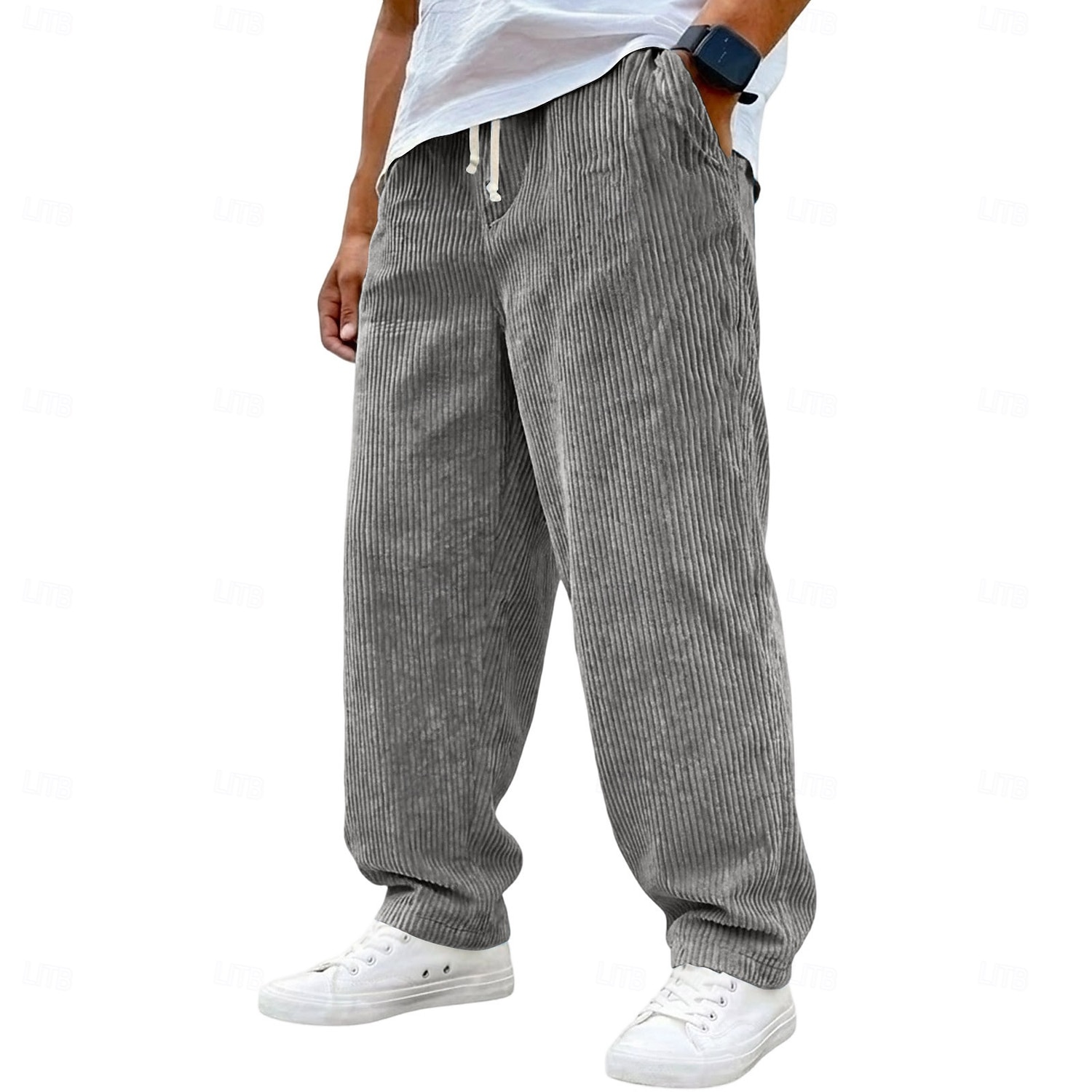 Voor heren Broek Corduroybroek Wijde broek Vrijetijdsbroek Trekkoord Elastische taille Effen Comfort Ademend Volledige lengte Casual Dagelijks Buiten Modieus Streetwear blauw Zwart Micro-elastisch 2026 - $25.99 –P10