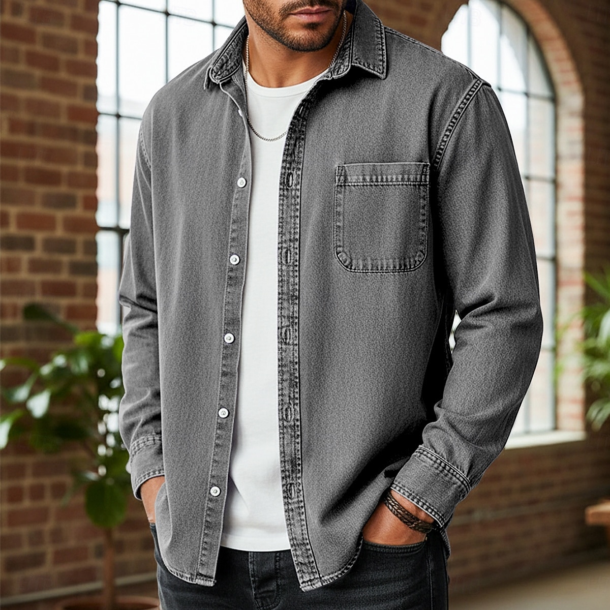 Herren Hemd Freizeithemd Vintage-Shirt Knopfhemd Acid-Wash-Shirt Blau Schwarz Hellgrün Wein Marineblau Langarm Einfach Revers Lässig Streetwear Tasche Bekleidung Baumwolle Mode Retro Vintage Lässig 2026 - $40.99 –P5