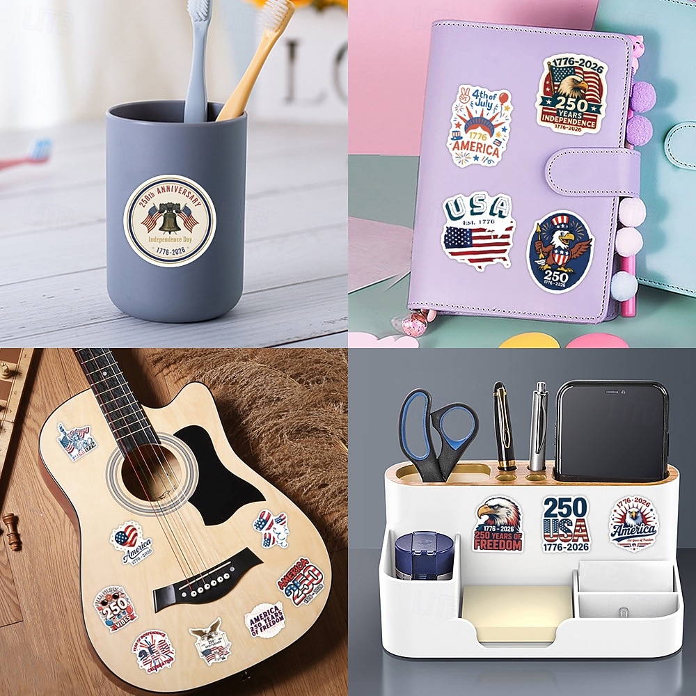 55 patriotische Aufkleber zum 250. Jahrestag, wasserfeste Vinyl-Aufkleber mit amerikanischer Flagge für Wasserflaschen, Laptop-Dekorationen zum Unabhängigkeitstag (4. Juli) 2026 - $9.99 –P3
