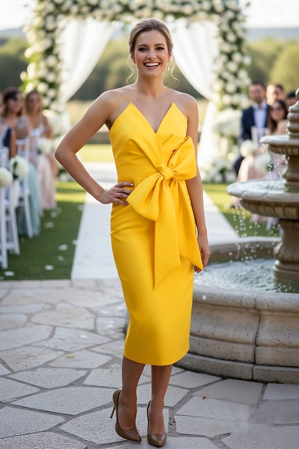 Sheath Column Knee Length Party Dress Cocktail Dress Wedding Guest Dress Mother of the Bride Dress Sleeveless Strapless Elegant Cocktail Party Semi Formal Satin with Bow(s) 2026