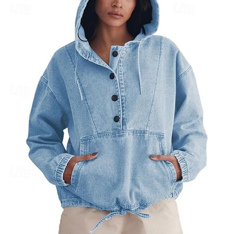 Per donna Blusa Coulisse Bottoni Semplice Elegante Classico Moderno Manica Lunga Con Cappuccio Top Regolari Quotidiano Ferie Uscire Blu Blu marino Azzurro Estate Primavera del 2026 a $59.99 –P6