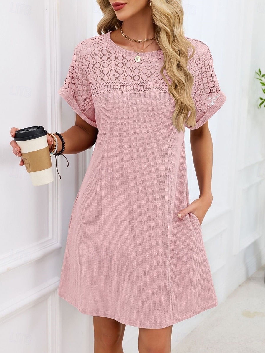 Mujer Mini vestido Vestido estilo camiseta Vestido de verano Casual Diario Holgado Plano Manga Corta Cuello Barco Azul Piscina Blanco Rosa Rojo Verano 2026 - $32.99 –P15
