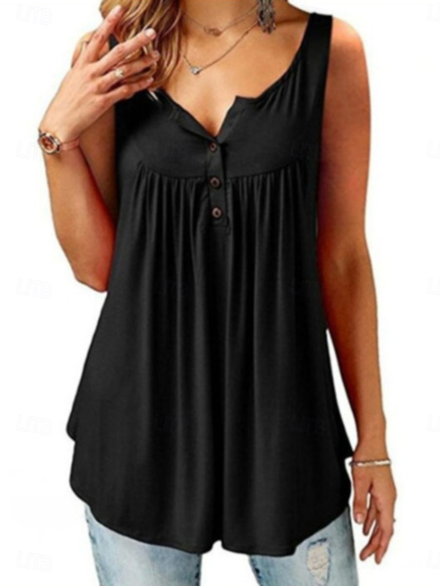 Damen Tank Top Gerafft Knöpfe Einfach Stilvoll Klassisch Lässig Ärmellos V Ausschnitt Normale Oberteile Täglich Wochenende Schwarz Weiß Wein Marineblau Fuchsie Sommer Frühling 2026 - $19.99 –P2