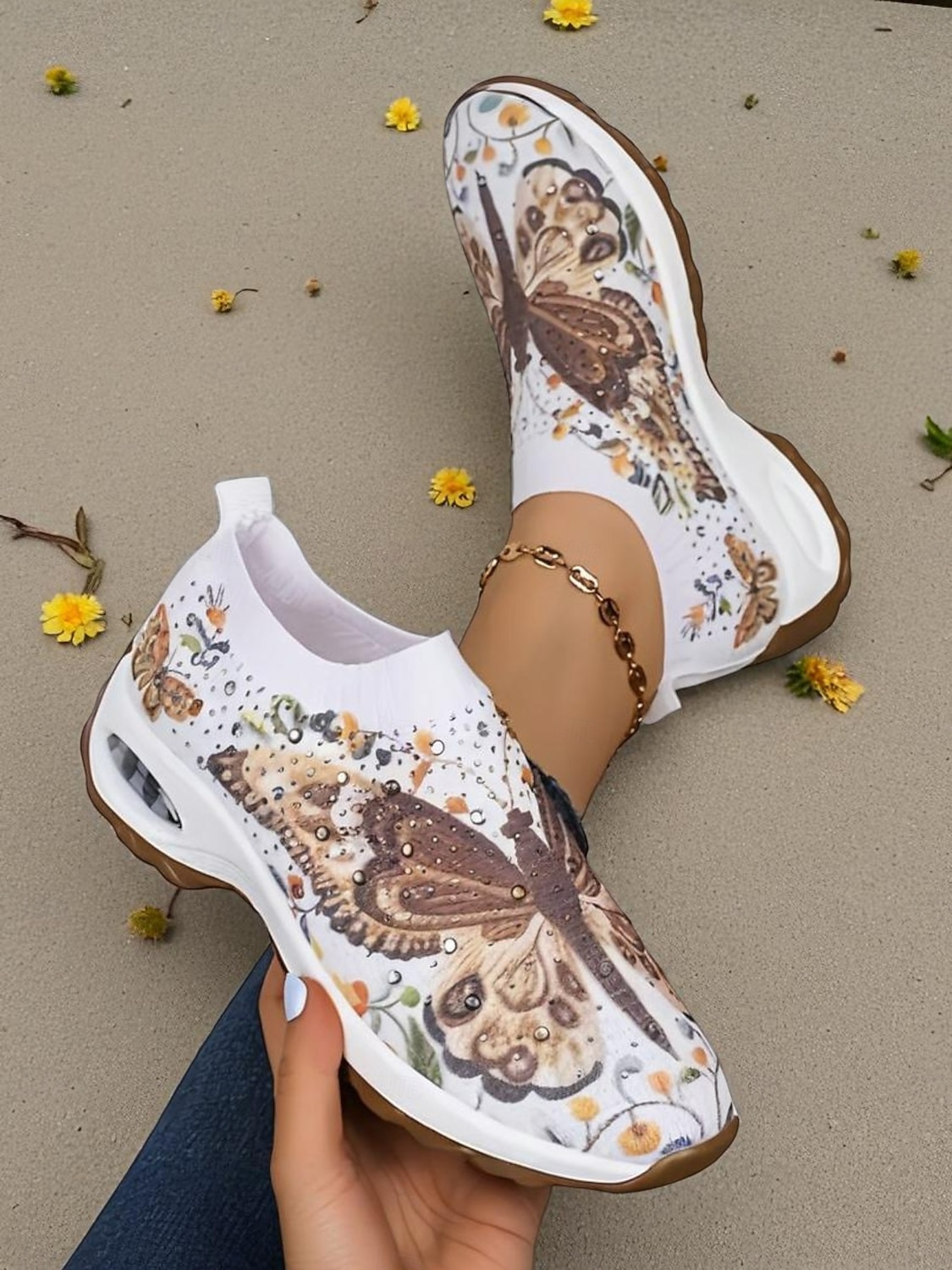 női élénk színű, pillangómintás, bebújós tornacipő légpárnával - lélegző kötött sétacipő könnyű testmozgáshoz és hétköznapi kirándulásokhoz 2026 - $12.99 –P2