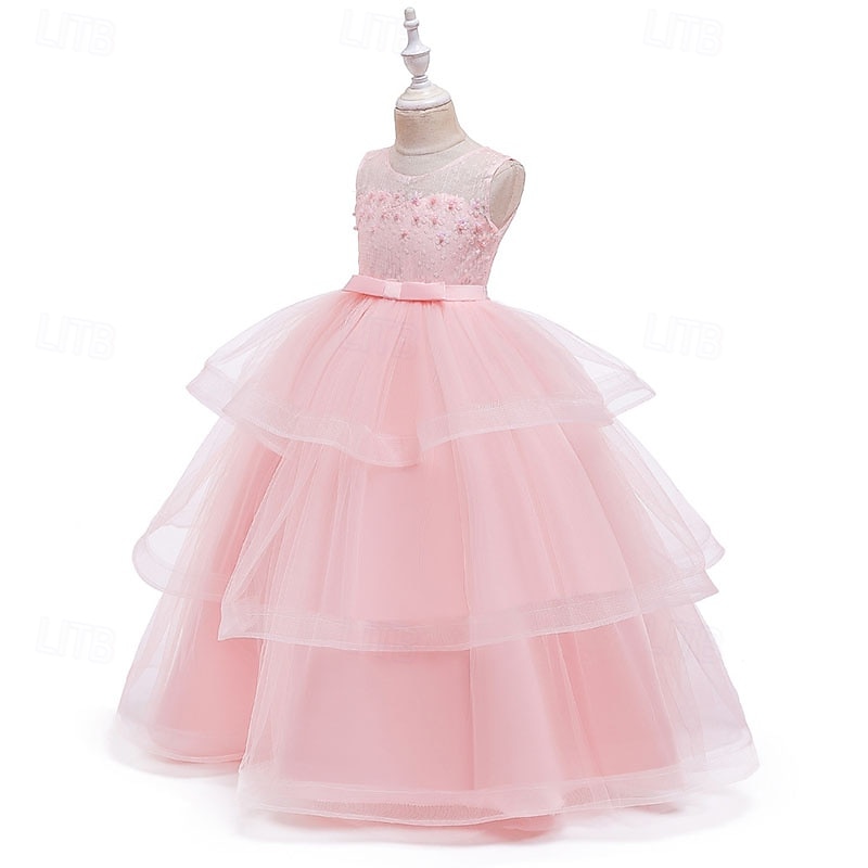 Abito da damigella d'onore bambina Ragazze Abito formale Abiti da sposa Feste Matrimonio Formale Adorabile Formale Principessa Traforato Rete Tinta unica Senza Maniche Girocollo Blu Rosa Dai 4 anni del 2026 a $48.99 –P11