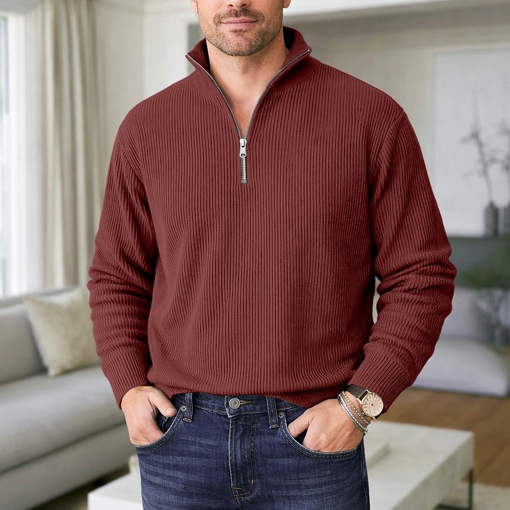 Hombre Camisa de Pana Con Texturas Casual Vacaciones Cremallera de un cuarto Manga Larga Moda Básico Color sólido Plano Cremallera Otoño Invierno Primavera & Otoño Ajuste regular Vino Negro Verde 2026 - $26.99 –P7