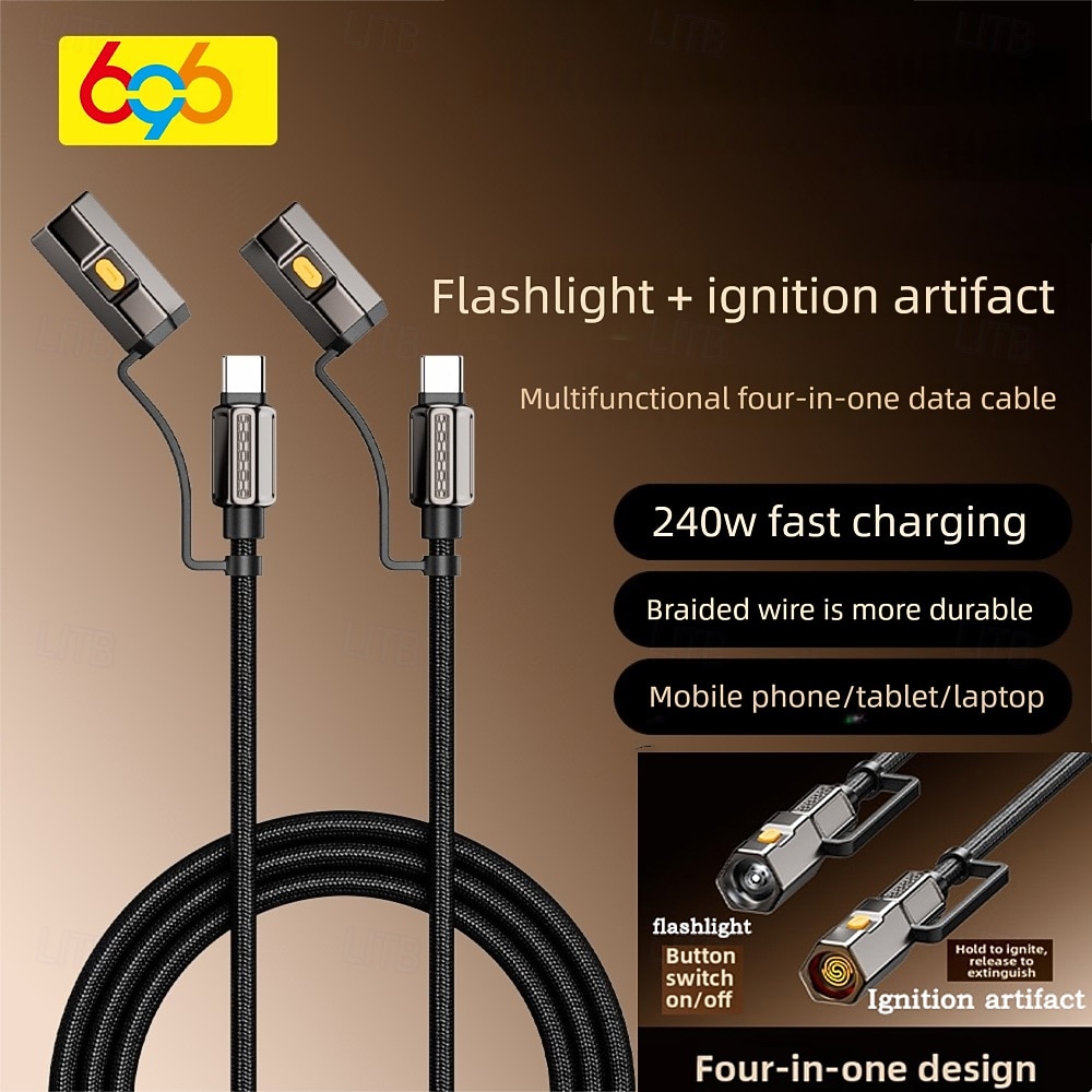 2026年 240W 4-in-1フラッシュライト点火マルチ機能データケーブル2パックApple 17 Proファーウェイシャオミ3.94フィート対応  コレクション – $19.99 –P13