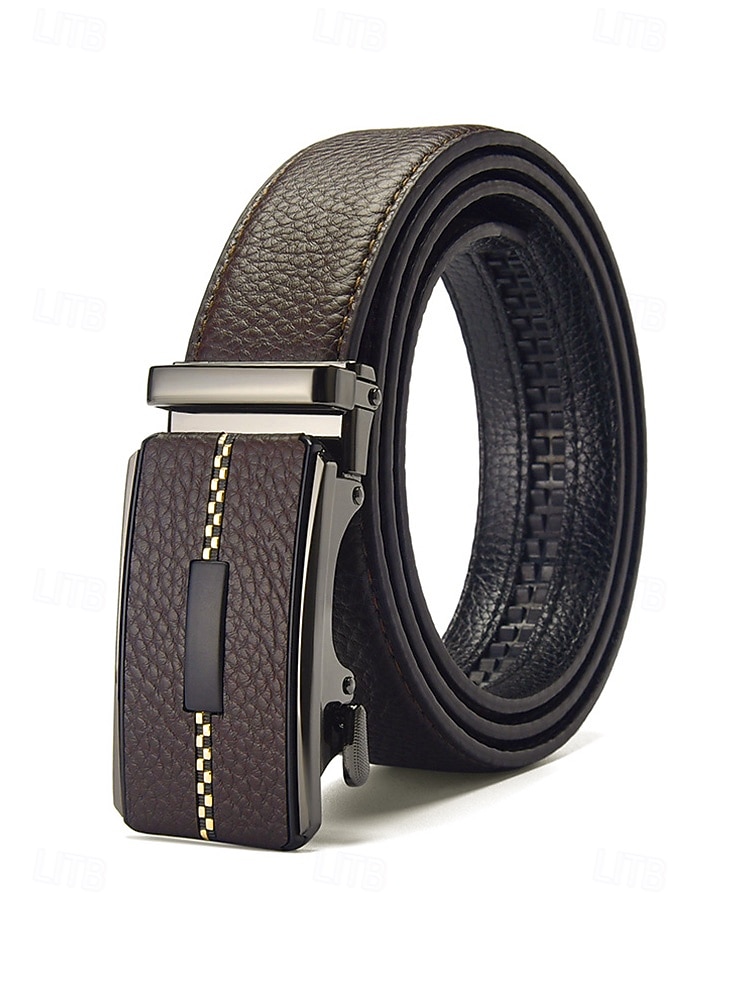 Men's Genuine Leather Automatic Buckle Belt in Black & Coffee, Classic Business Dress Belt for Men, Durable Real Leather, Adjustable Fit, Ideal for Weddings, Business Meetings & Formal Occasions 2026 - $14.99 –P11