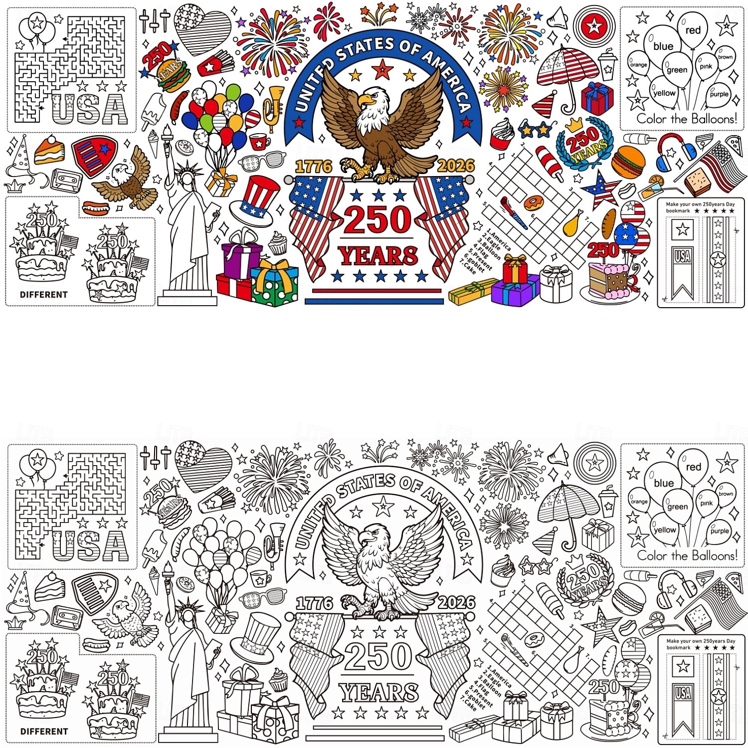 Раскраска к 250-летию США, размер 31*72 дюйма, тематическая раскраска к 250-летию для класса, дня рождения, вечеринки в честь Дня независимости Америки, универсальное использование в качестве настенного декора или скатерти. 2026 - $9.99 –P4