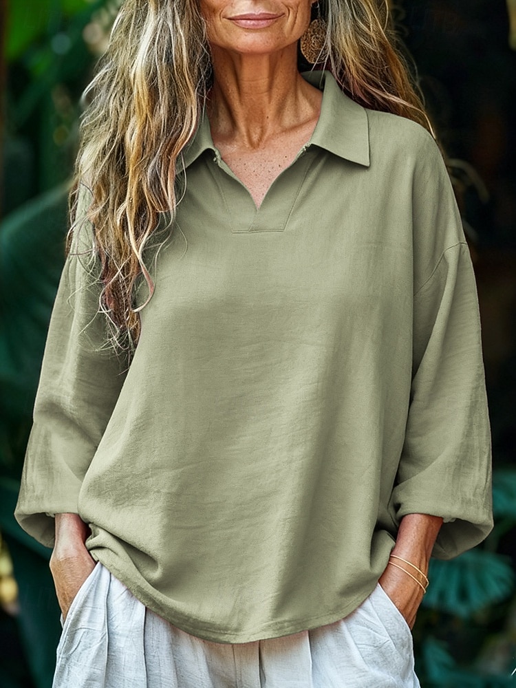 Per donna Camicia popover Camicia Estiva Camicia casual Blusa Arricciato Bottoni Tinta unica Vacanza Elegante Casual Manica Lunga Collo ripiegato Top Regolari Quotidiano All'aperto Ferie Bianco Rosa del 2026 a $21.99 –P1