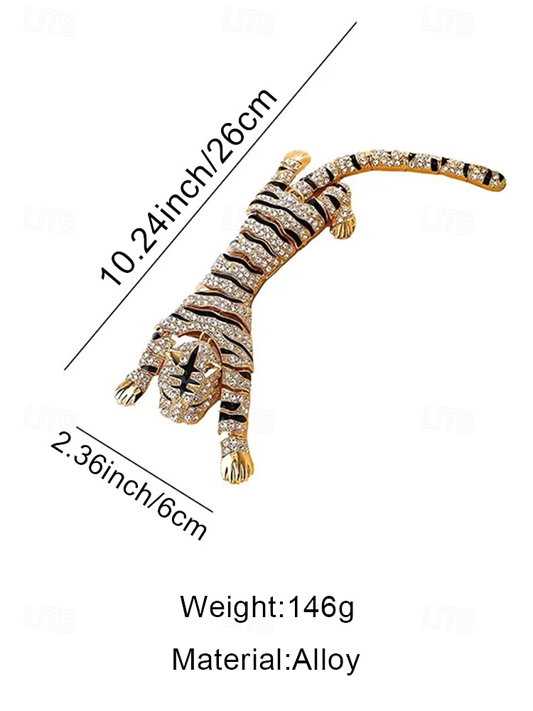 Herenbroche in de vorm van een tijger, gemaakt van legering, verkrijgbaar in goud en zilver, versierd met kristallen. Een stijlvol accessoire voor bruiloften en diners. 2026 - $14.99 –P12