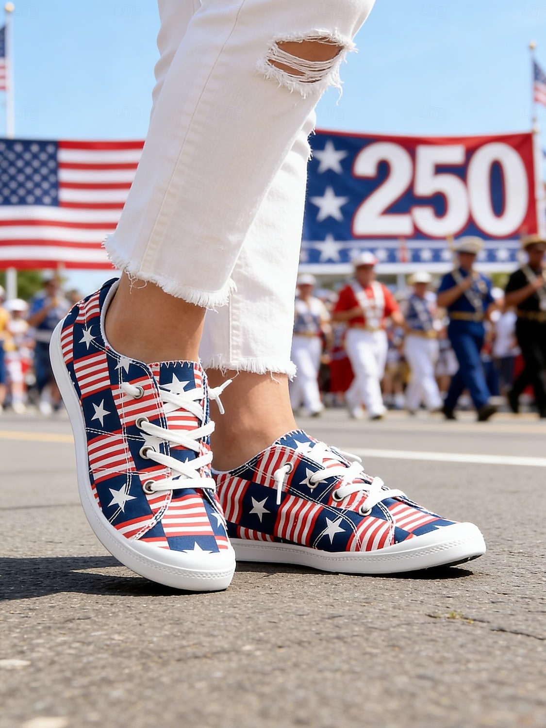 Sneakers patriottiche rosse e blu 250 femminili con lacci dell'anniversario dei 250 anni degli Stati Uniti - scarpe casual con stampa a stelle e strisce per la parata del Giorno dell'Indipendenza del 2026 a $34.99 –P6