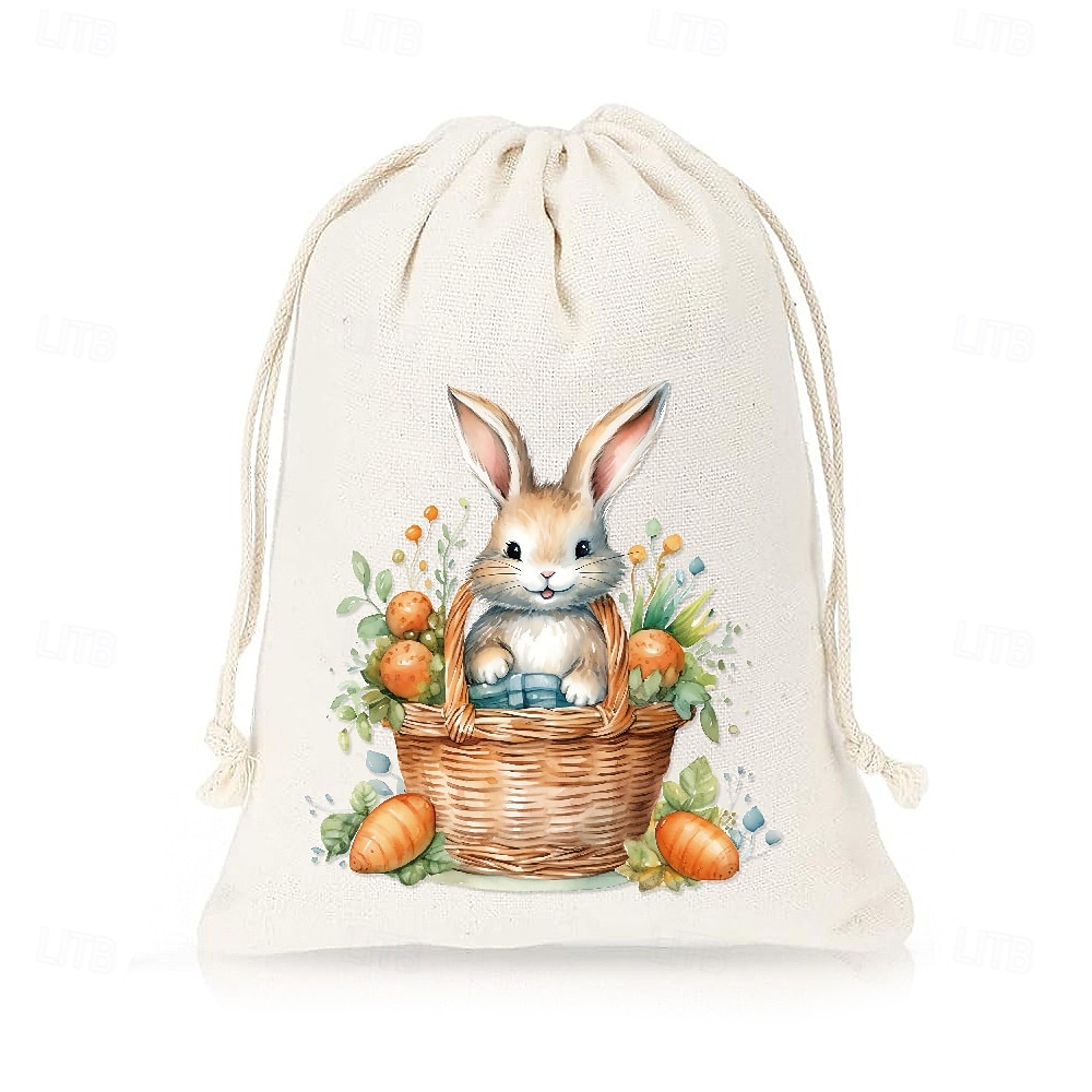 2026年 イースターバニープリントの黄麻布巾着袋（パステルカラーのバニー付き）12個入り &花柄、卵を集めるかわいいウサギ、イースターエッグハント、ベビーシャワー、結婚式、春のパーティー用のポリエステル製イースターギフトバッグ  コレクション – $16.99 –P8