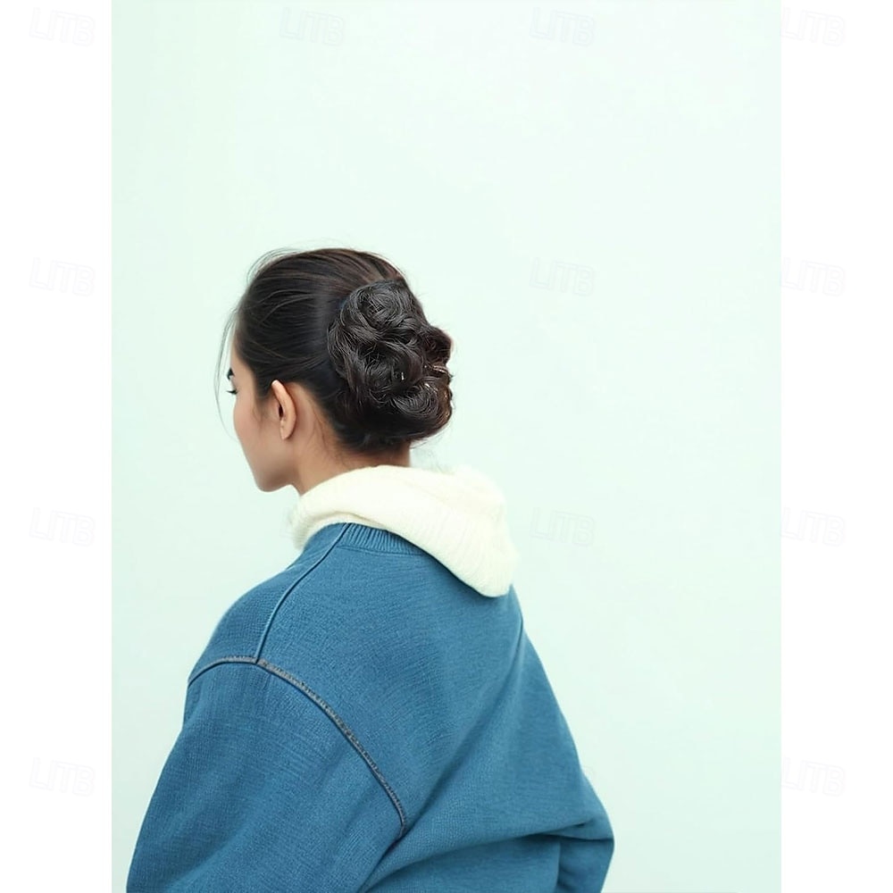 Kihara, laineikas, sotkuinen nuttura, helposti nutturalle vedettävä hiuslisäke, naisten ja tyttöjen kynsiklipsit, tummanruskea, luonnollinen tekoperuukki, solmittava päähine, kastanjanruskea 2026 - $10.99 –P4