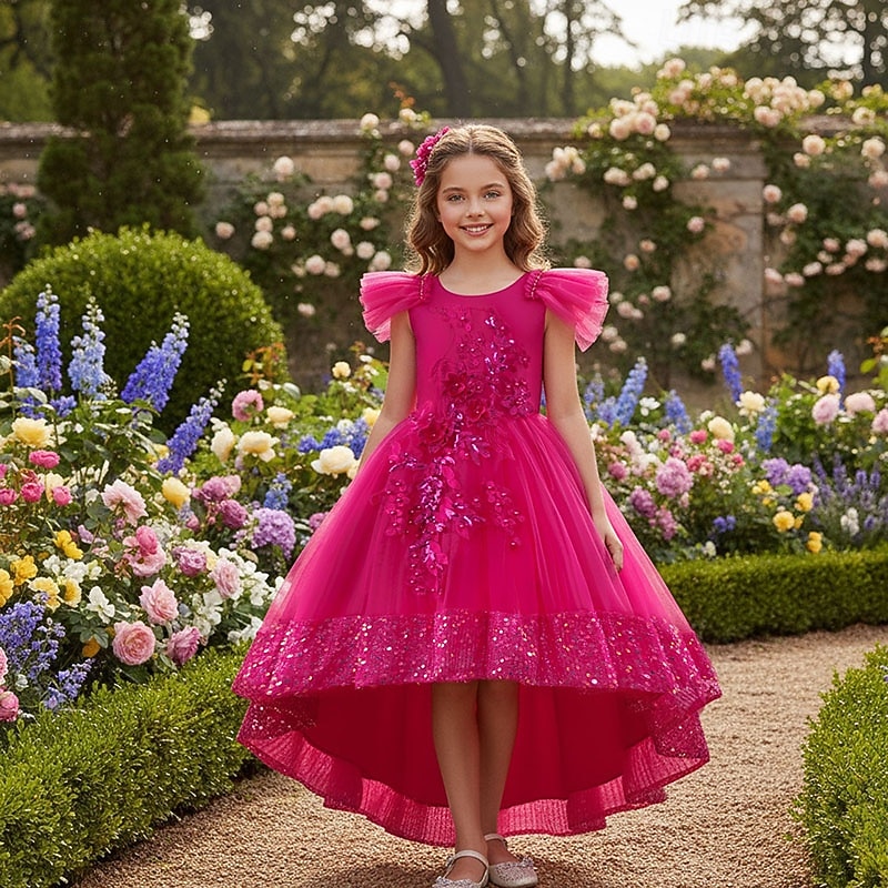 Blumenmädchenkleid Mädchen Formelle Kleidung Hochzeitskleidung Party Hochzeit Formell Prinzessin Kleid für die Erstkommunion Pailletten Patchwork Einfarbig Kurze Ärmel Rundhalsausschnitt Blau Rosa Ab 2026 - $52.99 –P5