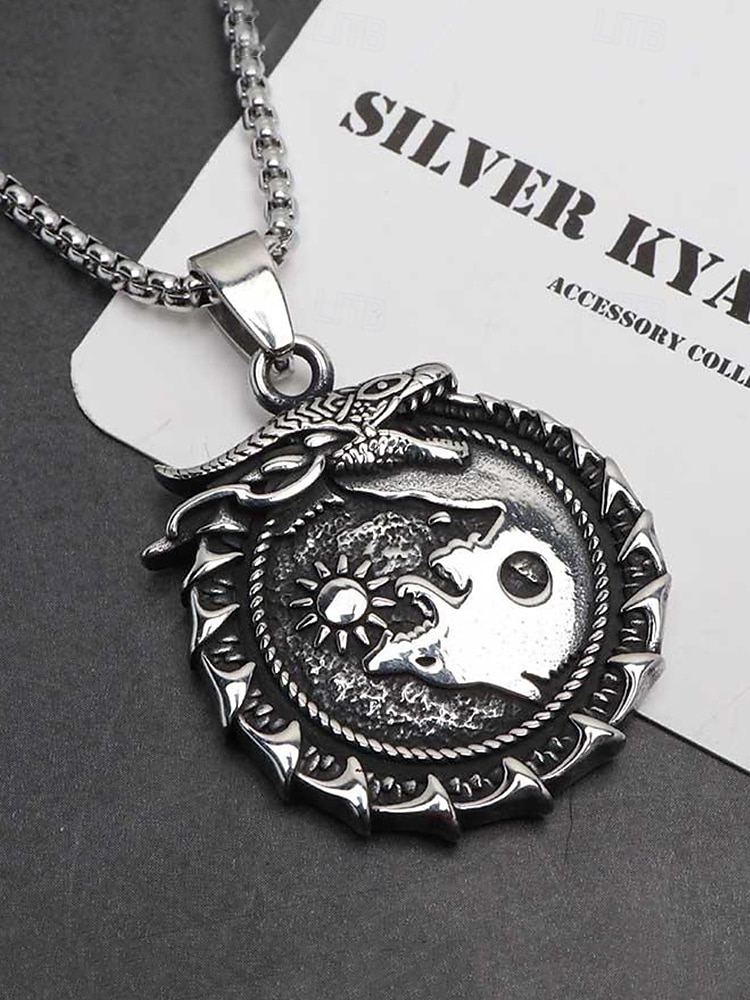 Men's Viking Style Alloy Necklace – Dragon and Wolf Pendant, Yin-Yang Design, Perfect for Casual Everyday Wear 2026 - $7.99 –P7