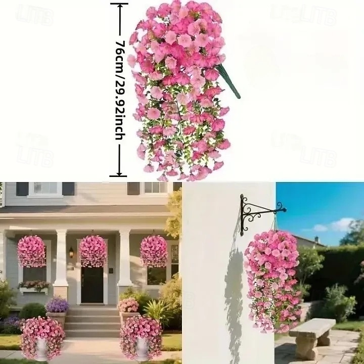 8 stuks kunstmatige hangende roze windbloemen, hangende klimplanten met bloemen, gemaakt van duurzaam plastic, geschikt voor veranda, bruiloft, kerst, Thanksgiving, paasdecoraties - het hele jaar door 2026 - $25.99 –P9