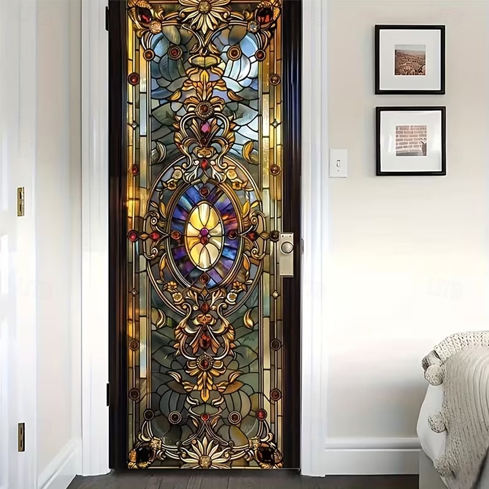 Cortina de puerta estilo vitral vintage con patrón barroco ornamentado, mampara de privacidad colgante, tapiz decorativo para puerta de casa y oficina. 2026 - $17.99 –P3