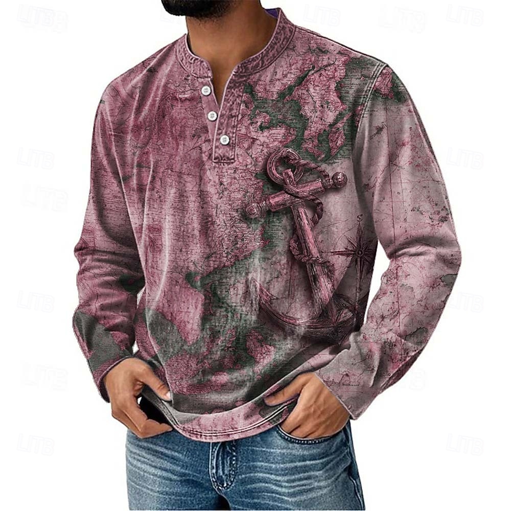 Per uomo Grafico Vintage Maglia Henley Manica Lunga Moda Carino Quotidiano Casuale Ferie Primavera Primavera & Autunno Tutte le stagioni Rosa Verde Cachi Blu scuro Henley Maglietta Henley del 2026 a $22.99 –P3