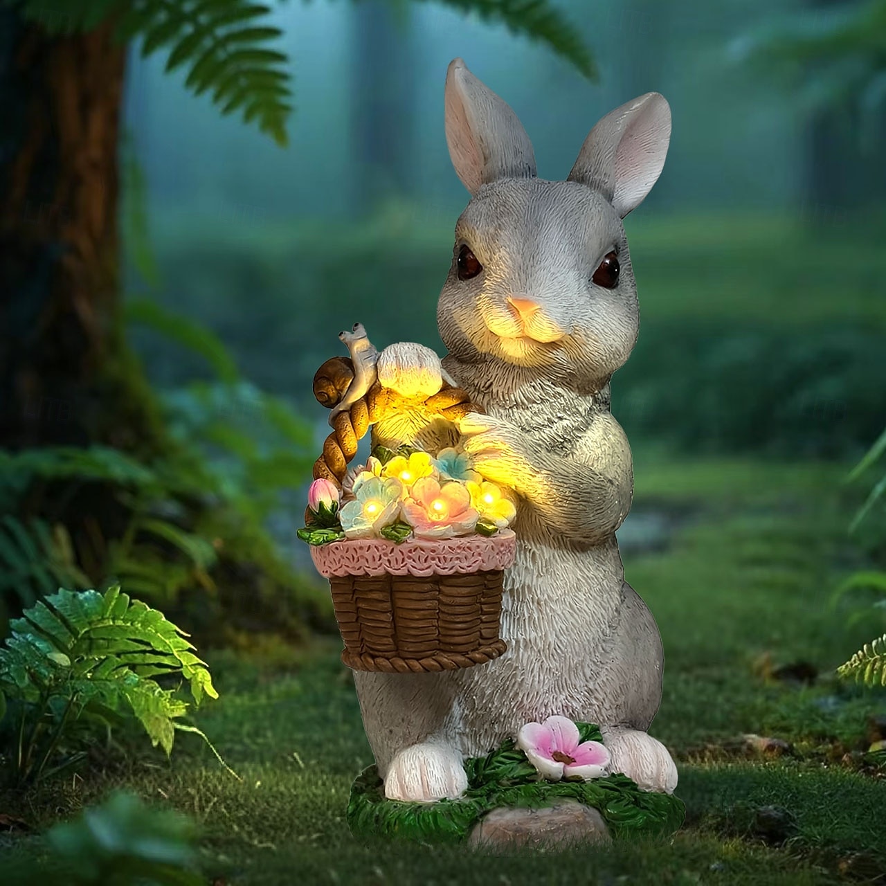 húsvéti nyuszi virágkosár gyantás figura lámpával, kültéri napelemes vízálló kerti dekoráció, udvari ösvény gyepvilágítás, aranyos állatszobor, mezőgazdasági tájképi díszvilágítás kültéri dekorációhoz 2026 - $34.99 –P5