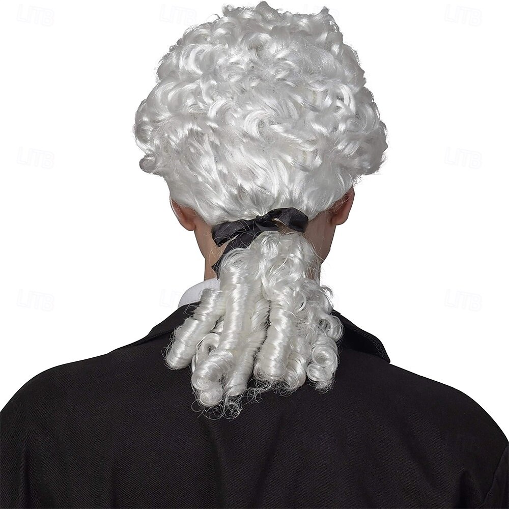 Witte pruik - historische koloniale gepoederde pruik met paardenstaart, kostuumaccessoire voor volwassenen en kinderen. 2026 - $23.99 –P5