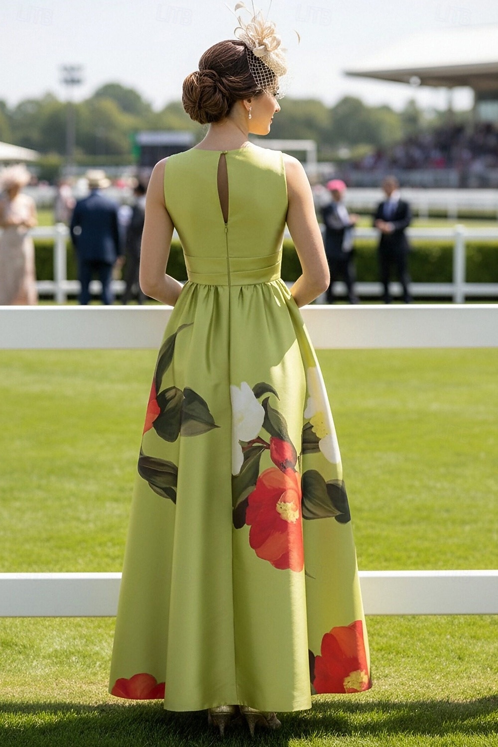 Linea ad A Lunghezza al pavimento Abito da invitata a nozze Abito Formale Abito Derby Abito da cerimonia per signora Senza Maniche Scollo a V Elegante Formale Ferie Derby del Kentucky Raso con Fascia del 2026 a $195.99 –P3