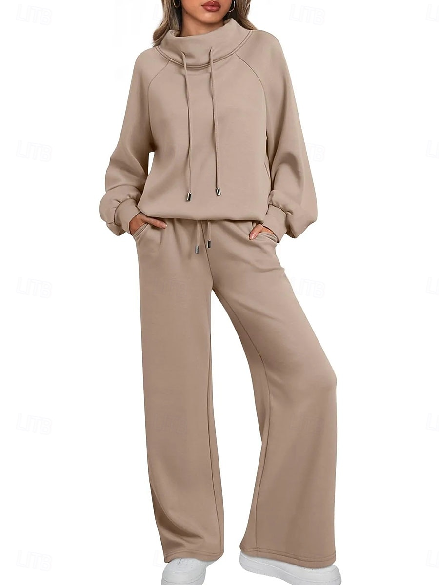 Mujer Conjuntos de pantalones parte superior del bolero Manga Larga Cuello Alto Plano Correa Retazos Moda Ropa de calle Casual Diario Exterior Azul Marino Oscuro Marrón Verde Trébol Primavera Holgado 2026 - $45.99 –P4
